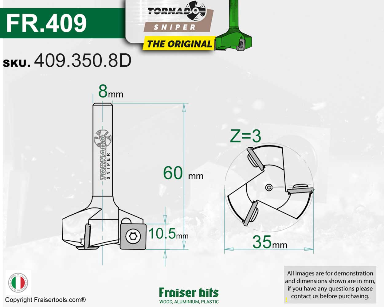 Fresa Per Legno Tornado Diametro 35mm - Per Fresatrice Verticale E CNC, Con 3 Lame Intercambiabili - Foto 3