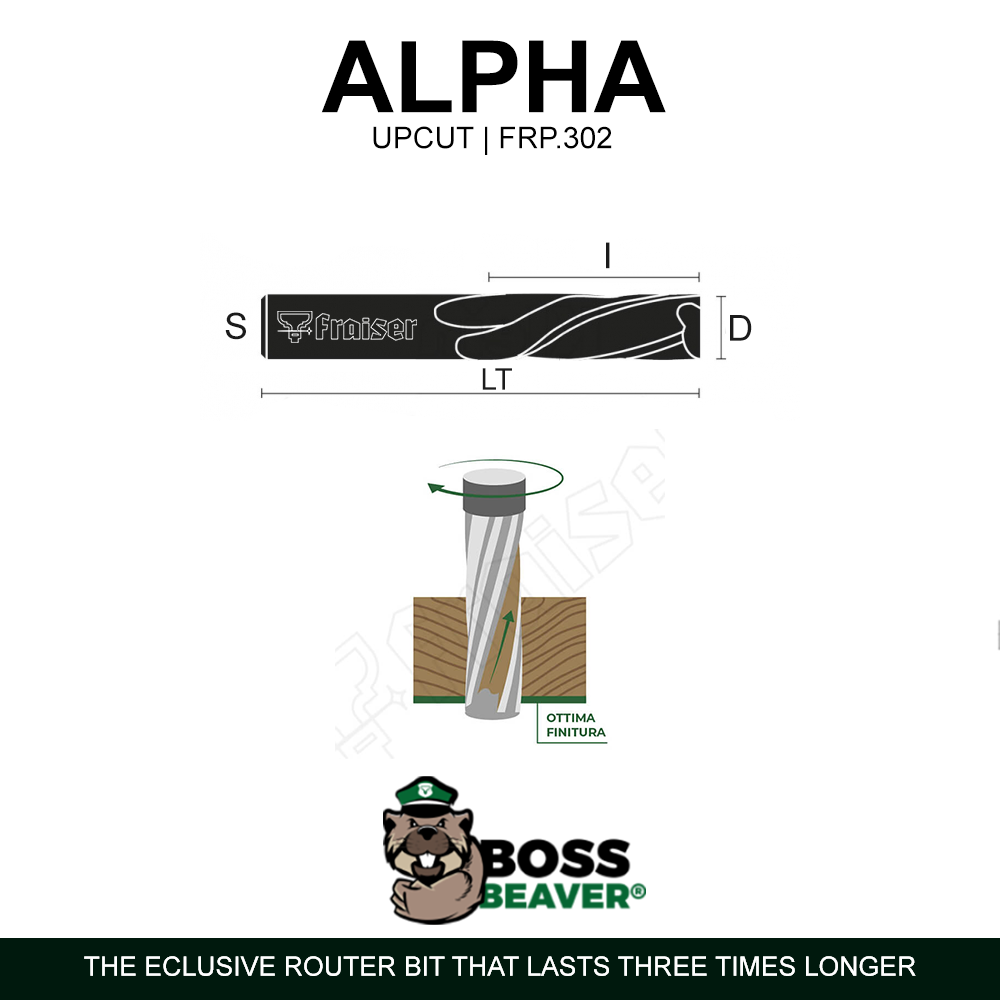 ALPHA| Spiral Covered Router Bit Z=2 [UPCUT] - Fraiser
