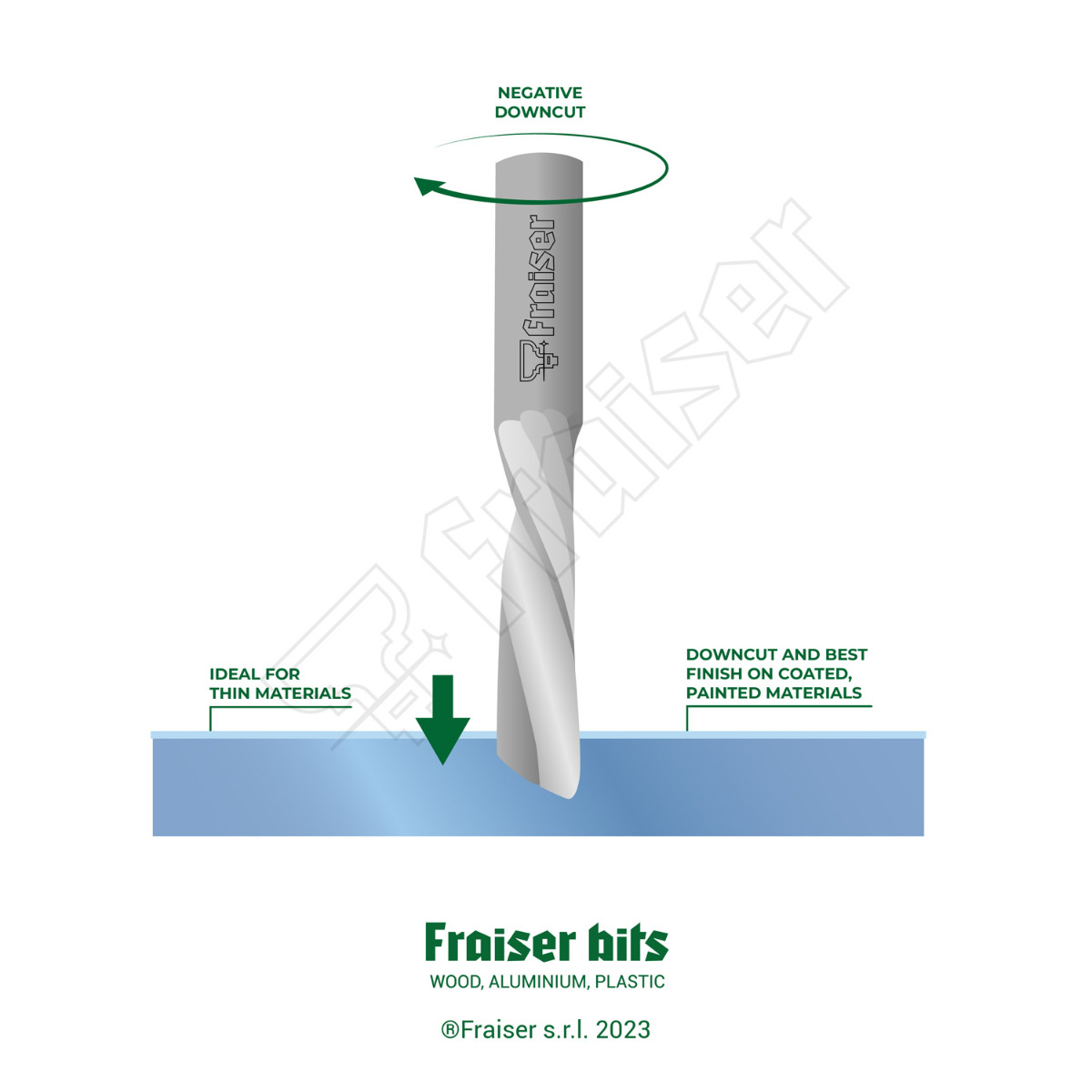 Downcut spiral bit for plastic & light alloys - Fraiser