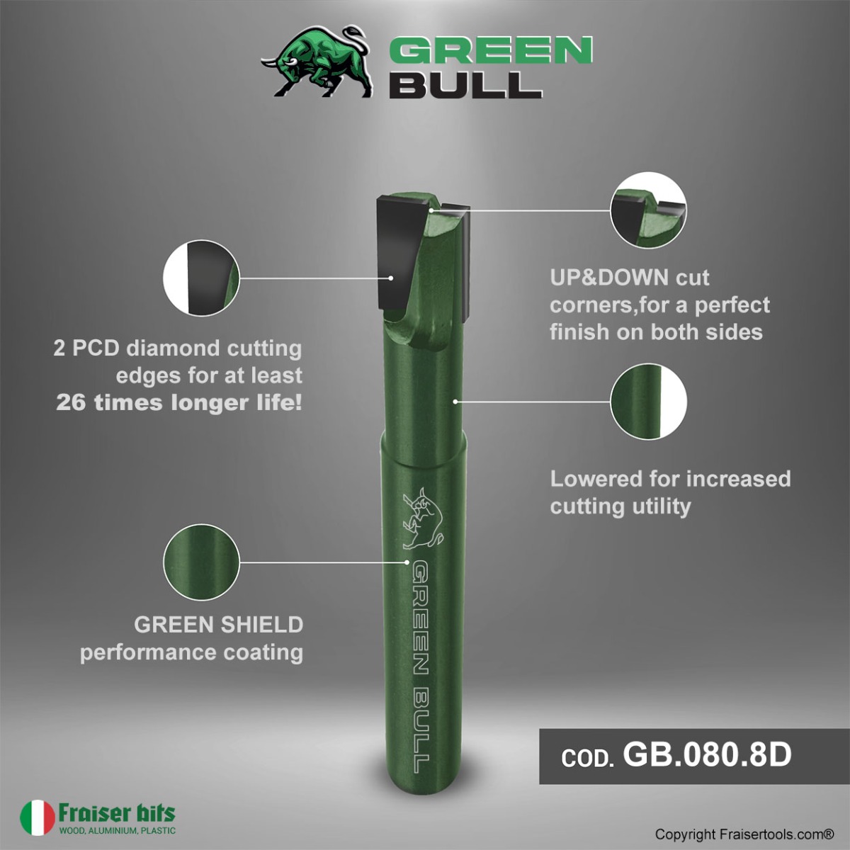 Green Bull - Multimaterial router bit with 26x longer lifespan - Fraiser