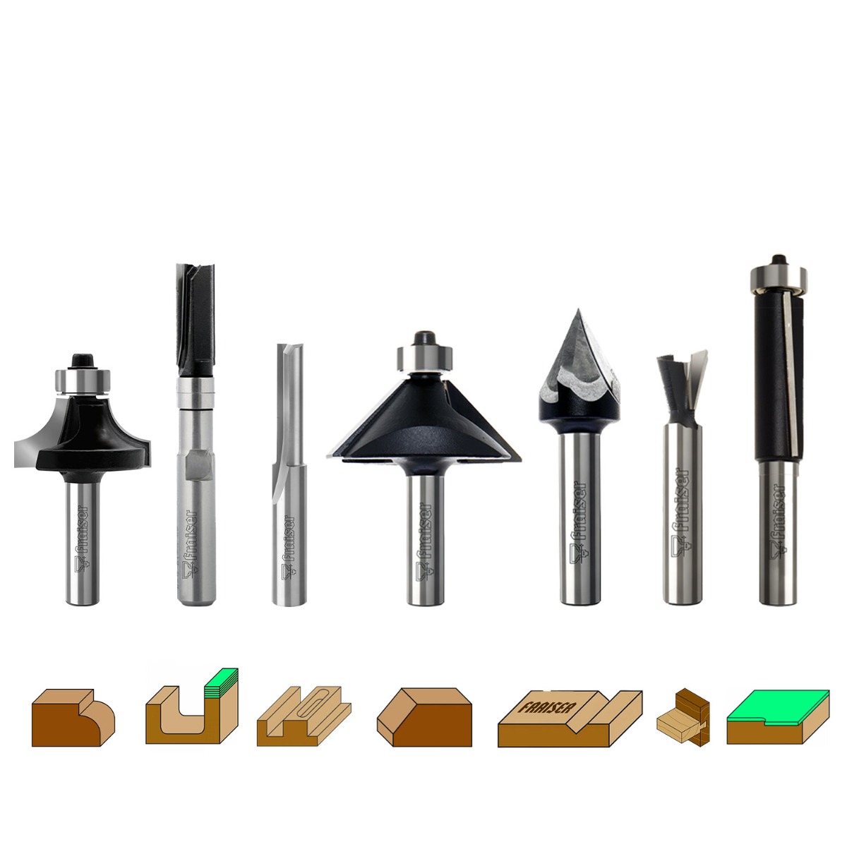 ENT 09050 Set Di 4 Frese Per Rotaie In Legno - HW, Gambo 8 Mm - 5