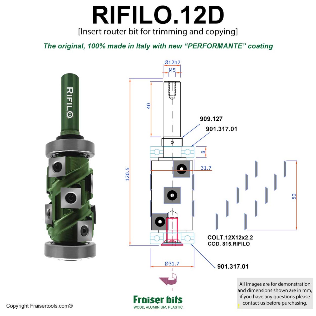 Fraise à Affleurer à Plaques Réversibles Avec Tige De 12 Mm, Fraise à Affleurer Avec 2 Surfaces De Coupe En Carbure Interchangeable, Diamètre = 19 Mm, Longueur Totale = 50 Mm En