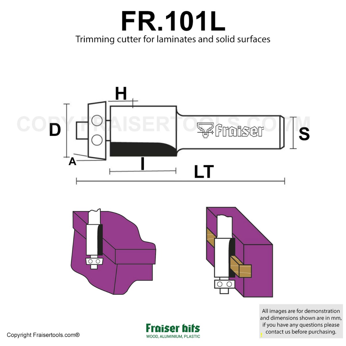 Trimming cutter for laminates and solid surfaces - Fraiser