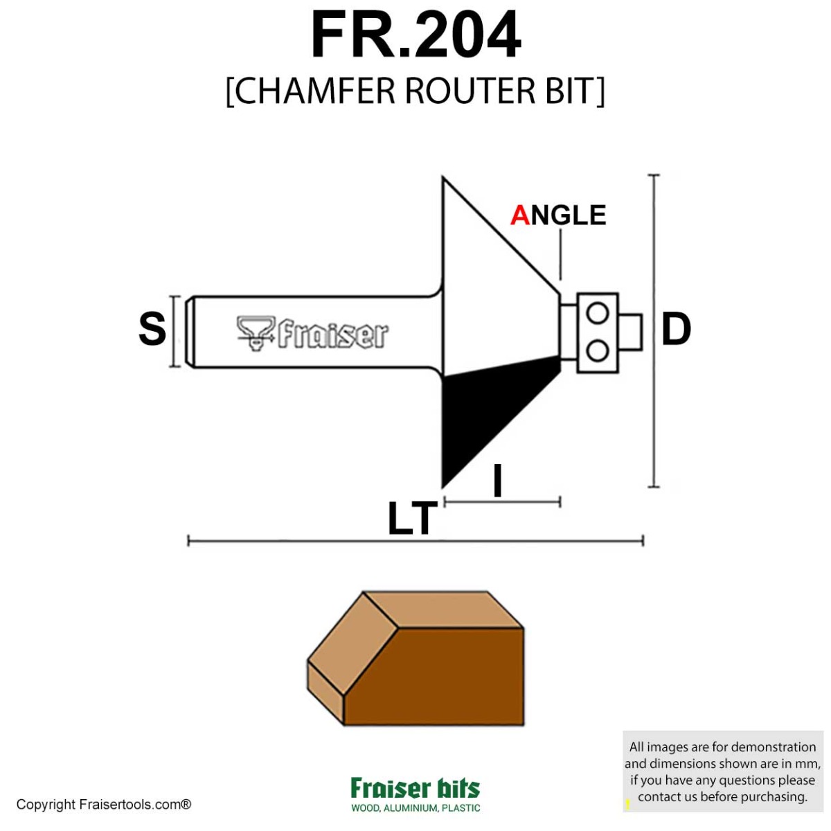 Chamfer router bits HW w/bearing guide - Fraiser