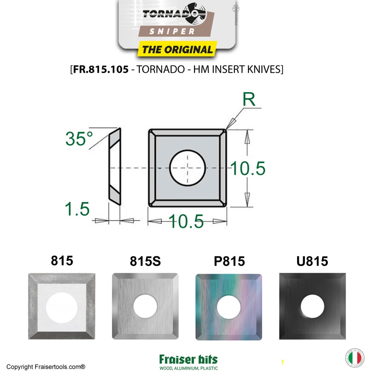 Replacement inserts for Tornado shanks 6, 6.35, and 8 mm - Fraiser