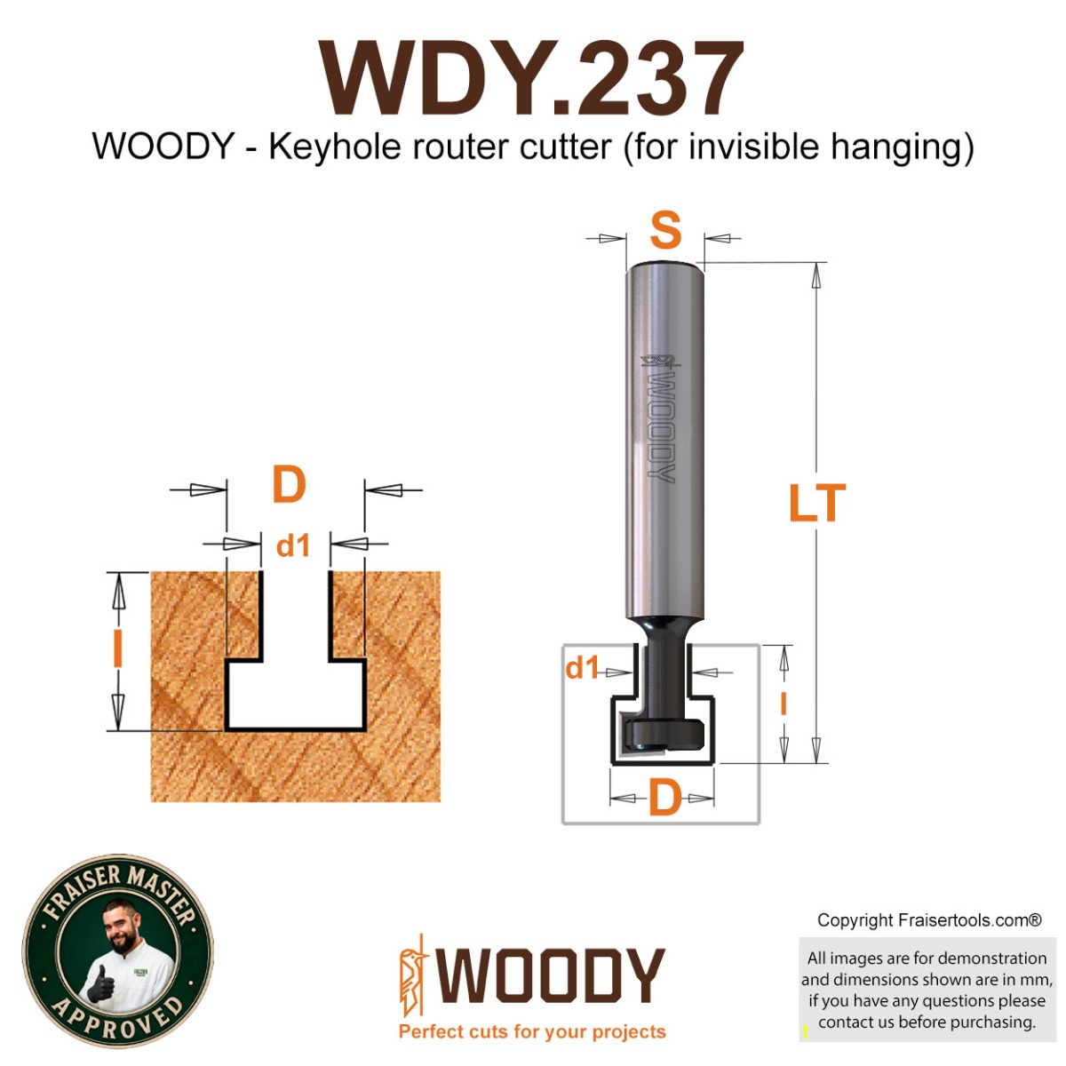 WOODY - Keyhole router bit (for invisible hanging) - Fraiser